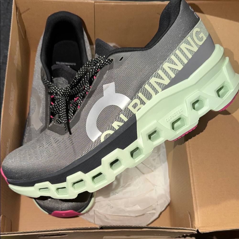On Running Women's Cloudrunner Mint Gray with Pink Accents - Picture 3 of 4